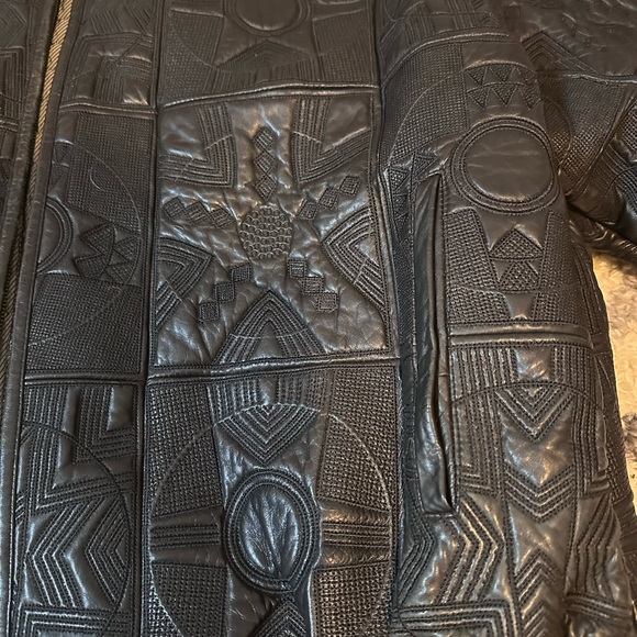 Al Wissam Black Embossed Leather Bomber Jacket Size 56 Luxury Sweet Wear Black - Picture 8 of 13